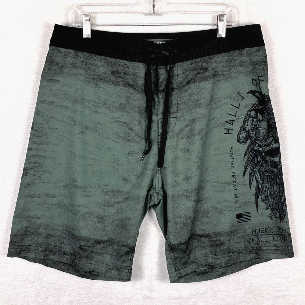 Howitzer Board Shorts Men 34 Green Military Viking Valhalla Operator Spec Ops